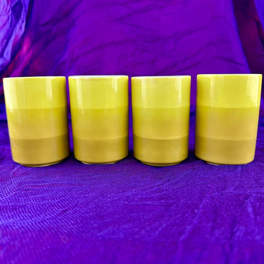 Set‎ of 4 Ombré Yellow Chartreuse Ceramic Tumblers Dopamine Retro-Inspired